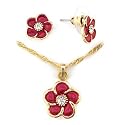 Gold White Metal with Clear Swarovski Crystal Set, Weight: 12.60gm - Red Flower
