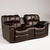 Famous Collection -Chocolate Double Reclining Loveseat w/ Console by Famous Brand Furniture