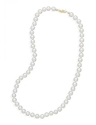 MMA Silver - 16 inch 5.5-6mm Cultured Freshwater Pearl Necklace Individually Knotted with a 14K Yellow Gold Clasp