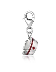 Sterling Silver & Enamel clip-on nurses cap charm