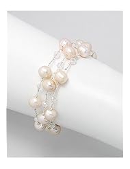Peach (Natural) Japanese silk cord Fresh Water Pearls Bracelet In Zinc