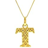 Sterling Silver & 18K Gold Overlay Big 'T' Pendant w/ Box Chain 18