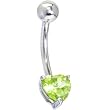 Solid 14kt White Gold Genuine Peridot Heart Solitaire Belly Ring