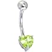 Solid 14kt White Gold Genuine Peridot Heart Solitaire Belly Ring