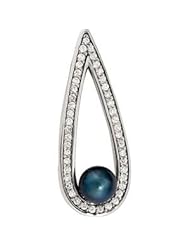 Jewelplus Cultured Black Pearl & Diamond Pendant 14K White 07.00Mm/1/2Cttw