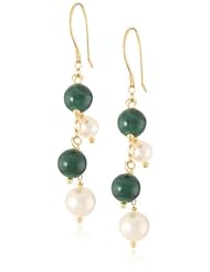 Alternating White Freshwater Cultured Pearl Drop Gold over Silver Drop Earrings