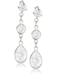 Sterling Silver Multi-Shape Cubic Zirconia Linear Drop Post Earrings