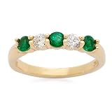 .40ct t.w. Emerald, .30ct t.w. Diamond Wedding Ring In Gold. Size 6.5
