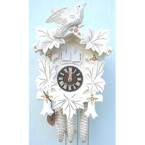 White Cuckoo Clock - Anton Schneider Leaf & Bird Cuckoo Clock with Musicman, Model #M 90/4
