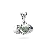 14K White Gold Heart Genuine Green Amethyst Celtic Claddagh Pendant