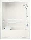 Kohler K-12104-C-0 Freewill Barrier-Free Bath and Shower Module with Brushed Stainless Steel Grab Bars, Outlet at Right, White