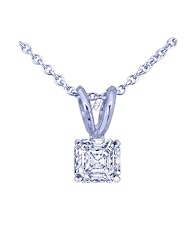 0.50 Ct Asscher Cut Diamond Solitaire Pendant With Chain NEW CUT:VERY GOOD SI1-H