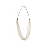 Art Deco Beaded Flapper Necklace in White / Gold - Ladies Faux Pearl Costume Jewelry