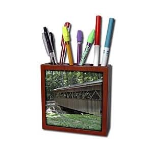 WhiteOak Photography Nature Scenes - A Covered Bridge - Tile Pen Holders-5 inch tile pen holder