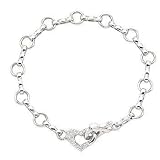 14K White Gold Heart 6.4mm Pave Diamond Charm Bracelet