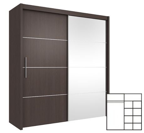 Schwebetürenschrank Kleiderschrank P4XT4120 mit Spiegel 200 cm wenge