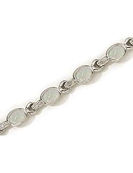14K White Gold Oval Opal and Diamond Bracelet