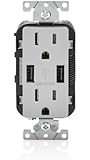 Leviton T5632-GY 15-Amp USB Charger/Tamper Resistant Duplex Receptacle, Gray