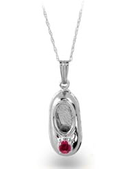 Sterling Silver July Created Ruby Birthstone Baby Bootie Pendant