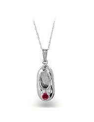 14K White Gold July Created Ruby Birthstone Baby Bootie Pendant