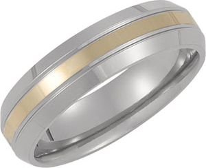 6 mm Titanium and 14k Yellow Gold Beveled Comfort Fit Band Size 8