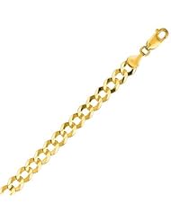 14K Yellow Gold 7.0mm wide Diamond Cut Comfort Curb Chain with Lobster Clasp