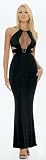 SeXy Long Black Halter Dress Keyhole Rhinestone Buckle