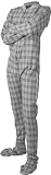 Big Feet Pajama Co. Gray/White (109) Plaid 100% Cotton Flannel Adult Footed Pajamas NO Drop Seat