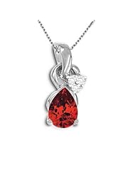 0.80Carat Pear Garnet AA+ G-H Diamond Pendant 14K White Yellow Gold Necklace Set