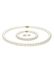 14KT White Gold Elegant Set of Lustrous 6.5-7.0mm White Akoya Pearls including Necklace Bracelet and Earrings.