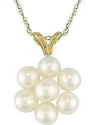 10k Yellow Gold Freshwater White Pearl Flower Pendant (6.5-7mm), 17"