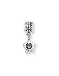 Smoky CZ Star Charm in Silver for 3mm Charm Bracelets