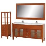 Daytona 63 Double Bathroom Vanity Set with White Carrera Marble Countertop - Cherry w/ Drawers & Cabinet
