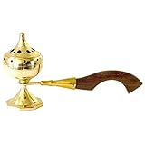 Brass Incense Burner with Wood Handle