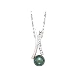 14K White Gold 1/5 ct. Diamond and Black Tahitian Pearl Slide Pendant with Chain