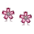 Pink Sapphire and Diamond 14K White Gold Flower Earrings