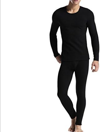 Men Lined Thicken Cotton Top Bottom Thermal Underwear Set By easybuyitnow (XL, Black)