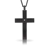 STEL Black Ion Stainless Steel Diamond Cross Pendant.