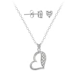 Sterling Silver CZ Floating Heart Pendant & Stud Earrings Set