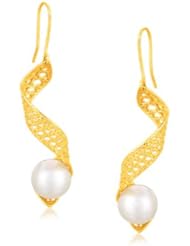 Italian Design 14K Yellow Gold Crochet Spiral Earrings with Cultured Pearl