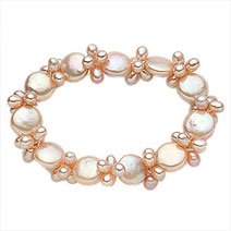 Pink Coin Pearl with Rice Pearl Stretch Bracelet