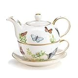 Porcelain Butterfly Teapot And Teacup Duo Beautiful Kitchen and Dining Decor