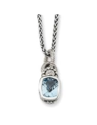 Antique Sterling Silver Diamond & Blue Topaz Necklace