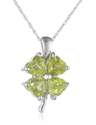 10k White Gold Peridot Four-Leaf Clover Pendant, 18"