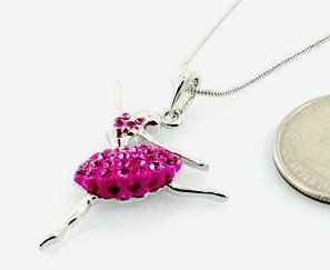Gorgeous Large Dancing Girl Hot Pink (Fuschia) Crystal Skirt Charm Necklace