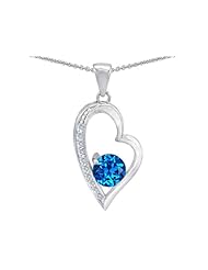 Original Star K (tm) Round Simulated Blue Topaz Heart Pendant in 925 Sterling Silver