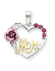Sterling Silver Vermeil Pink Flower & CZ Mom Pendant