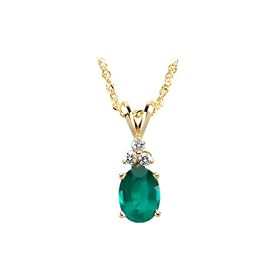 Buy 14K Yellow Gold 1 10 ct. Diamond and 8 x 6 MM Emerald Fashion Necklace by Katarina Jewelry