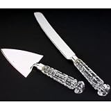 CAKE KNIFE/SERVER SET - CRYSTAL AND SILVER PLATE CAKE KNIFE AND CAKE LIFTER SET