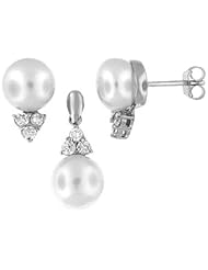 Sterling Silver and Freshwater Pearl Earring and Pendant Set